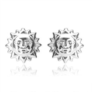 Cercei din argint 925 - soare zâmbitor cu raze de soare sculptate, închidere de tip fluturaș imagine