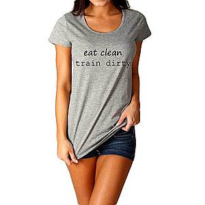 Tricou dama gri - Eat Clean Train Dirty imagine