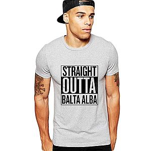 Tricou barbati gri cu text negru - Straight Outta Balta Alba imagine