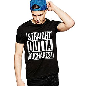 Tricou negru barbati - Straight Outta Bucuresti imagine