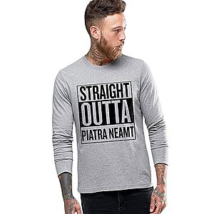 Bluza barbati gri cu text negru - Straight Outta Piatra Neamt imagine