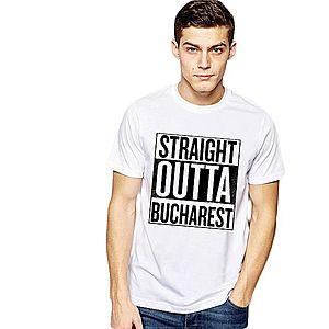 Tricou alb barbati - Straight Outta Bucuresti imagine