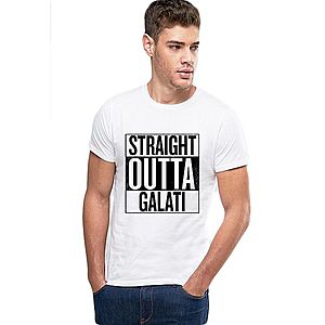 Tricou alb barbati - Straight Outta Galati imagine