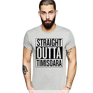Tricou barbati gri cu text negru - Straight Outta Timisoara imagine