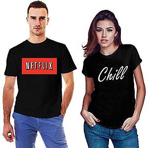 Set doua tricouri negre pentru cupluri - Netflix & Chill imagine