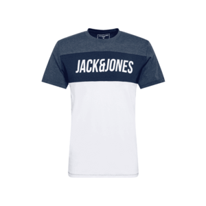 JACK & JONES Tricou 'TEMP' alb / albastru amestec / navy imagine