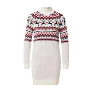 Fashion Union Rochie tricotat 'Reindeer' alb / roșu imagine