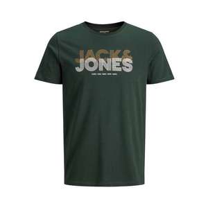 JACK & JONES Tricou verde închis / alb / bronz imagine