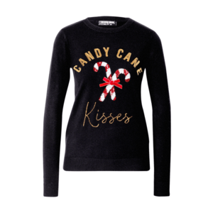 Fashion Union Pulover 'CANDY CANE KISSES' negru / auriu / alb / roșu imagine