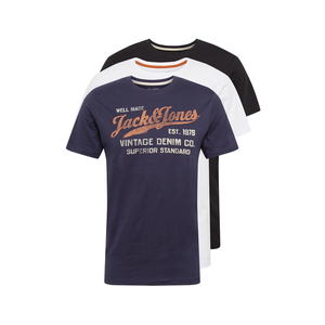 JACK & JONES Tricou negru / alb / albastru noapte / portocaliu imagine