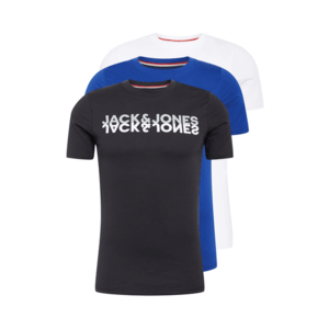 JACK & JONES Tricou negru / albastru royal / alb imagine