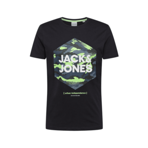 JACK & JONES Tricou 'PRIME' negru / alb / verde deschis / albastru porumbel / gri fum imagine