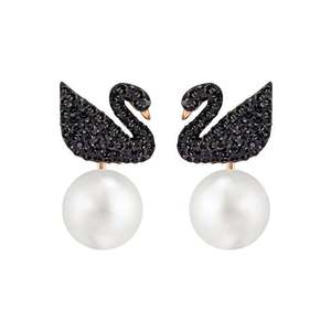 Swarovski Cercei 'Iconic Swan' negru / alb perlat / auriu - roz imagine