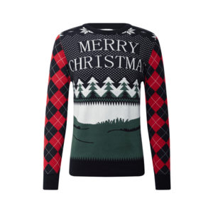Kronstadt Pulover 'Ugly X-mas Merry Christmas' alb / roșu / verde / negru imagine