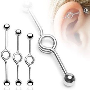 Piercing pentru urechi din oțel inoxidabil - bară dreaptă cu buclă, capăt cu bilă - Dimensiune: 1, 6 mm x 32 mm x 5 mm imagine