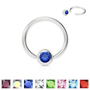 Piercing din oțel inoxidabil - inel cu un cristal colorat într-o ramă rotundă - Dimensiune: 1, 2 mm x 10 mm, Culoare zirconiu piercing: Aurora Boreală - AB imagine