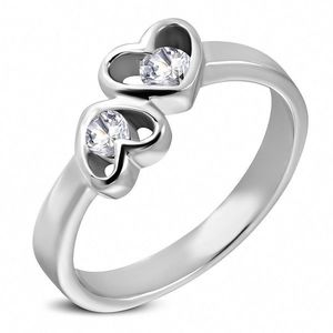 Inel din oțel cu model inimă dublă - Marime inel: 49 imagine