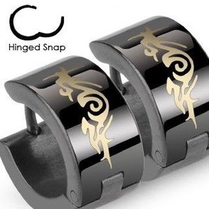 Cercei cercuri negre din oțel - ornament tribal imagine