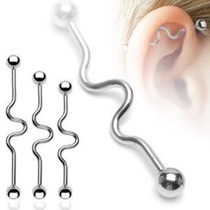 Piercing pentru ureche – labret în valuri, cu bile - Dimensiune: 1, 6 mm x 32 mm x 5 mm imagine