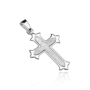 Cruce argint 925 - vârfuri multiple cu margini lucioase, mijloc cu model imagine
