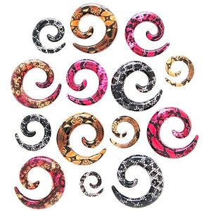 Expander pentru ureche – spirală, model piele de şarpe - Lățime: 10 mm, Culoare Piercing: Roz imagine