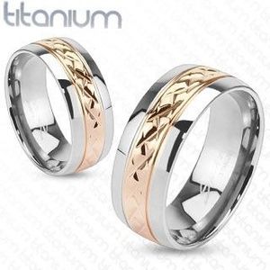 Inel din titan - bandă roz cu model - Marime inel: 49 imagine