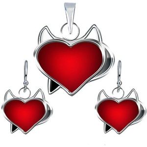 Set cercei și pandantiv din argint 925 - inimă roșie de drăcușor imagine