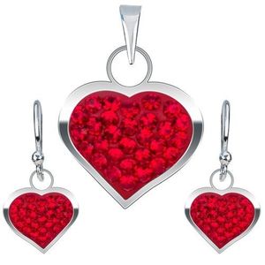 Set din argint 925, cercei şi pandantiv, inimă cu zirconiu roşu imagine