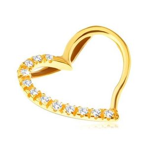 Pandantiv din aur 14K - inimă îndoită cu zirconii pe o parte imagine