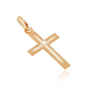Pandantiv din aur de 14K - cruce latină strălucitoare cu canelură îngustă imagine
