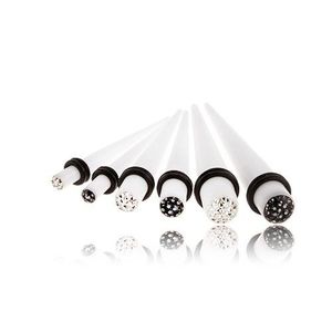 Expander pentru ureche, din acrilic - alb, smălțuit, zirconiu - Lățime: 4 mm, Culoare zirconiu piercing: Negru - K imagine