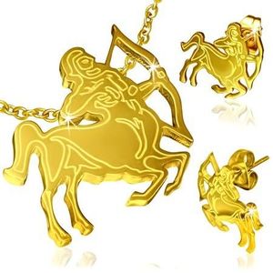Set auriu din oțel, cercei și pandantiv, semnul zodiacal Săgetător imagine