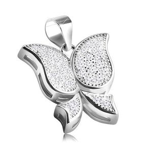 Pandantiv placat cu rodiu din argint 925 în formă de fluture, zirconii mici transparente imagine