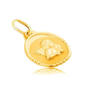 Pandantiv din aur 585 - medalion oval cu înger, versiune lucioasă şi mată imagine