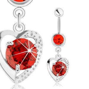 Piercing de buric, oțel inoxidabil, contur inimă lucioasă, zirconii roșu și portocaliu închis imagine