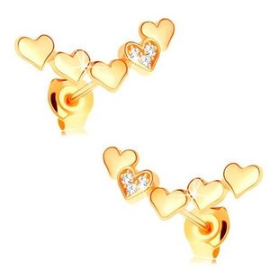 Cercei din aur galben de 14K - arcadă formată din inimi proeminente unite imagine