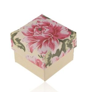 Cutiuță din hârtie pentru inel sau cercei, culoare bej-perlat cu floare roz imagine