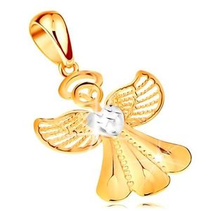 Pandantiv bicolor realizat din aur de 14K - inger lucios cu aripi filigranate si inima imagine