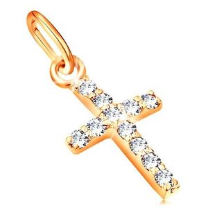Pandantiv din aur galben 14K - cruce mică decorată cu diamante transparente imagine