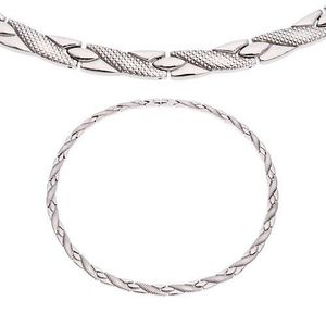 Colier argintiu din oțel, linii oblice cu model șarpe, magneți imagine