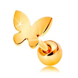 Piercing pentru ureche din aur 585 - fluture mic, plat cu suprafață lucioasă imagine