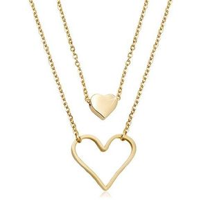 Colier din oțel inoxidabil auriu, inimă mică și contur de inimă mare, două lanțuri imagine