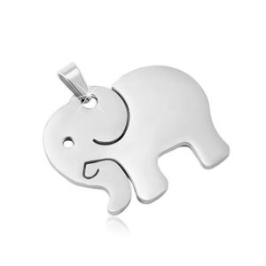 Pandantiv din oțel inoxidabil argintiu, elefant cu suprafața mată și decupaje imagine