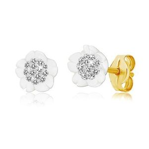 Cercei din aur 585 - floare din perle naturale, cristale Swarovski imagine