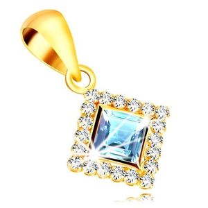 Pandantiv din aur 375 - zirconiu pătrat de culoare albastru deschis cu zirconii transparente imagine