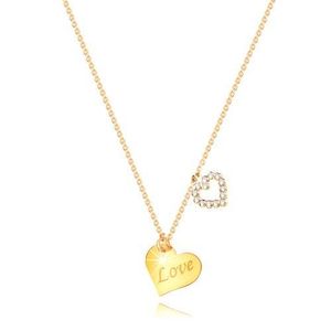 Colier din aur de 9K - inimă cu inscripția "Love", contur de inimă cu zirconii imagine