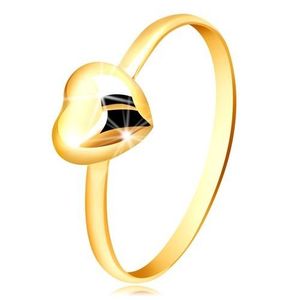 Inel din aur galben 375 - verighetă îngustă și inimă lucioasă simetrică - Marime inel: 48 imagine