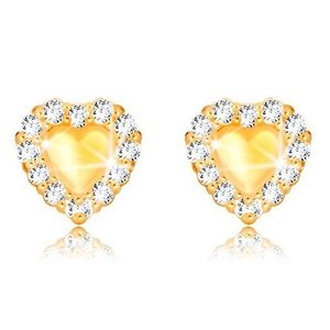 Cercei din aur galben 375 - inimă plină simetrică, marginede zirconii transparente imagine