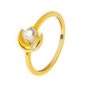 Inel din aur galben 9K - semilună cu zirconiu, zirconiu rotund în formă de cabochon - Marime inel: 51 imagine