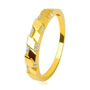 Inel din aur galben 14K - zirconii rotunde strălucitoare, motiv de romburi - Marime inel: 49 imagine
